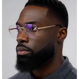 Square Sunglasses Rimless Clear Lens Gold Fashion Men Hip Hop Retro Designer New